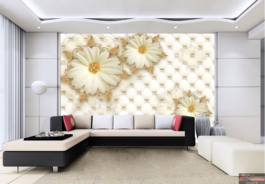 Phòng khách bừng sáng nhờ giấy dán tường